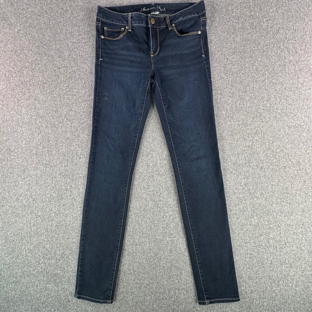 American Eagle Jeans Women 10 Long Skinny Dark Blue Super Stretch Denim